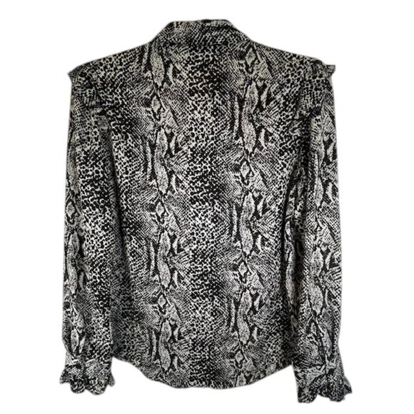 Who What Wear Ruffled Yoke Snake Print Blouse with Long Ruffled Sleeves- Size L - Picture 6 of 9